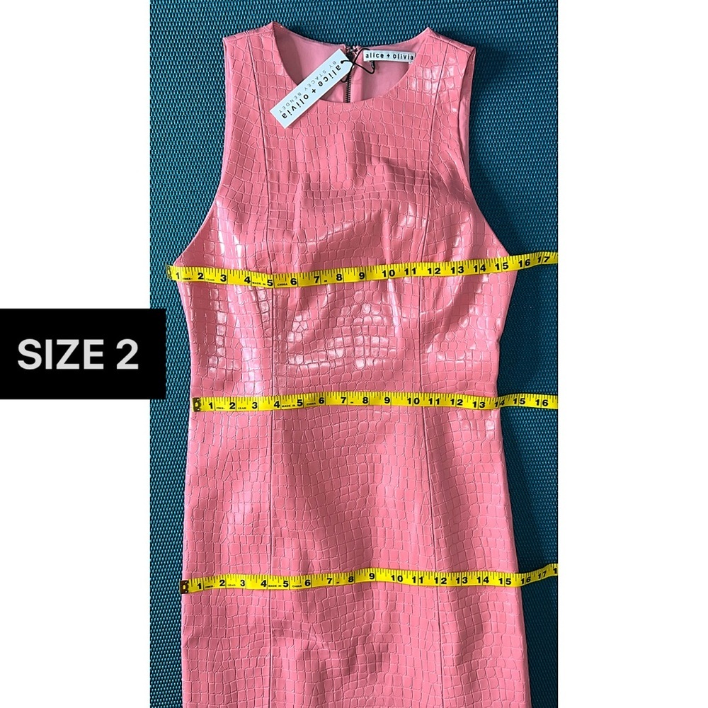 Alice + Olivia Daven Pink Sleeveless Vegan Leather Croc Mini Dress - Picture 12 of 16